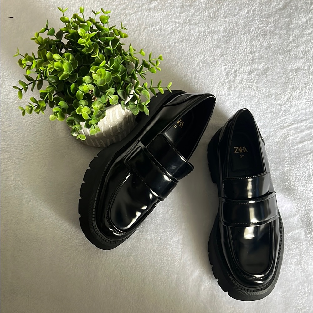 Zara Glossy Black Loafers
